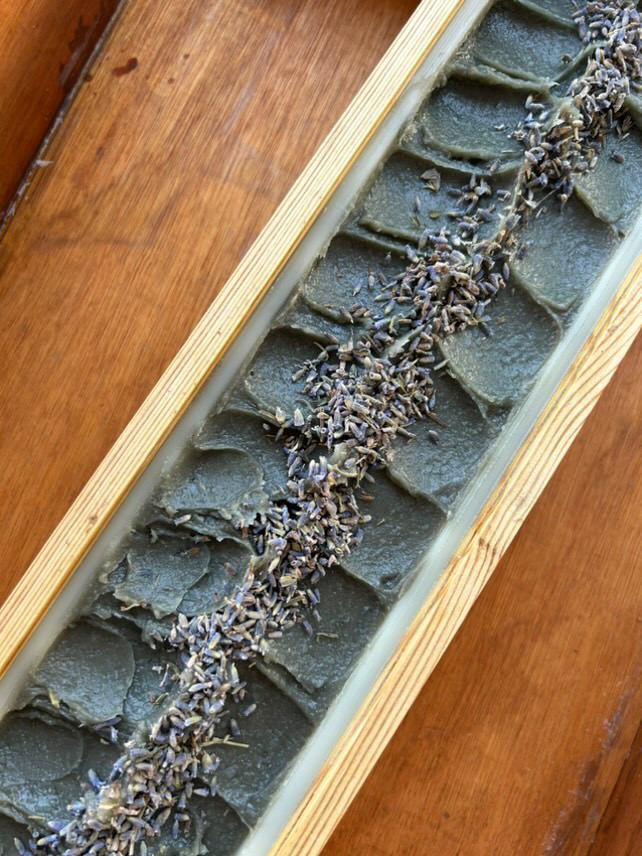 long bar of lavender honey tallow soap