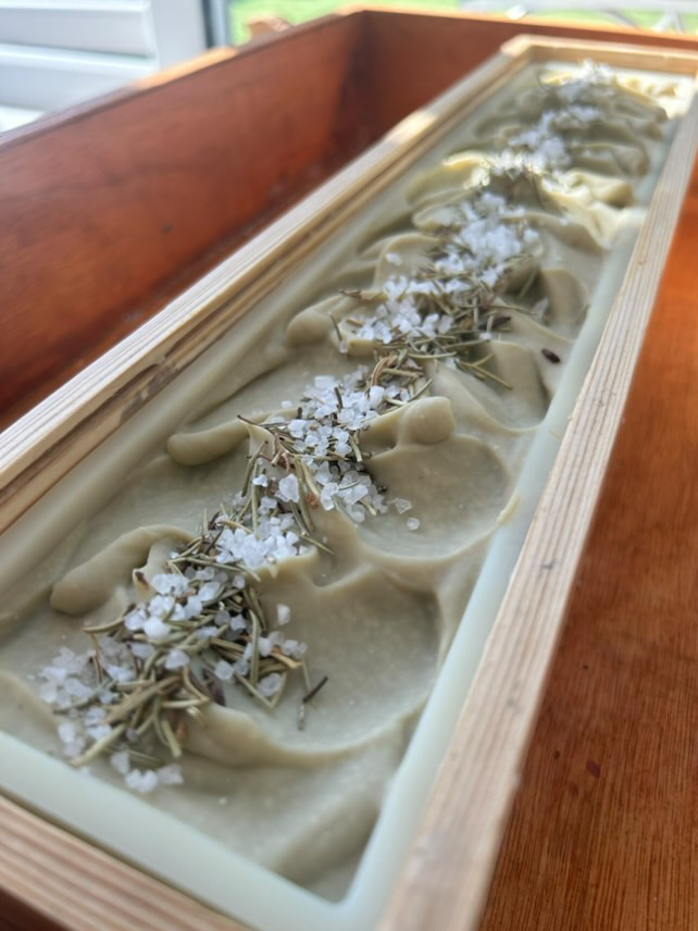 a block of green rosemary and sea salt soap